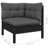 5 Piece Garden Lounge Set with Cushions Black Solid Pinewood - Close-Up Angle