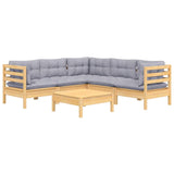 6 Piece Garden Lounge Set with Grey Cushions Solid Pinewood - Side View