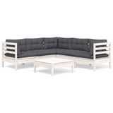 6 Piece Garden Lounge Set with Cushions White Solid Pinewood - Front View