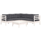 6 Piece Garden Lounge Set with Cushions White Solid Pinewood - Side View