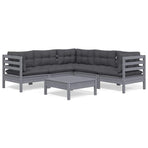 6 Piece Garden Lounge Set with Cushions Grey Solid Pinewood