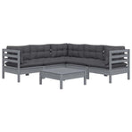 6 Piece Garden Lounge Set with Cushions Grey Solid Pinewood