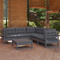 6 Piece Garden Lounge Set with Cushions Grey Solid Pinewood