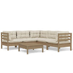6 Piece Garden Lounge Set with Cushions Honey Brown Pinewood