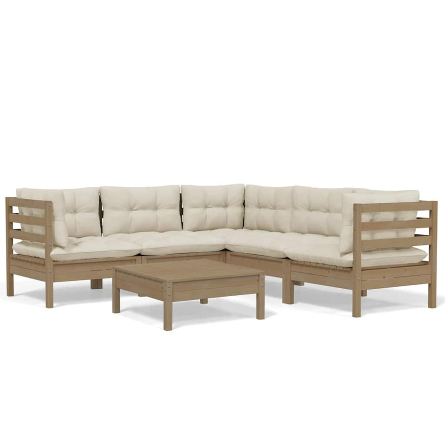 6 Piece Garden Lounge Set with Cushions Honey Brown Pinewood