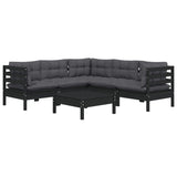 6 Piece Garden Lounge Set with Cushions Black Solid Pinewood