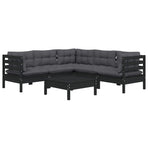 6 Piece Garden Lounge Set with Cushions Black Solid Pinewood