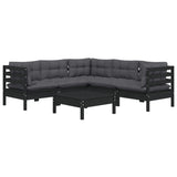 6 Piece Garden Lounge Set with Cushions Black Solid Pinewood - Side View