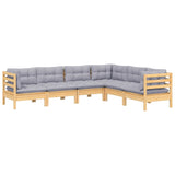6 Piece Garden Lounge Set with Grey Cushions Solid Pinewood - Side View