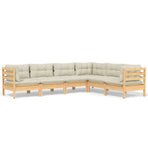 6 Piece Garden Lounge Set with Cream Cushions Solid Pinewood