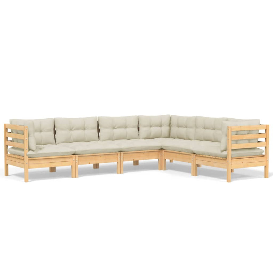 6 Piece Garden Lounge Set with Cream Cushions Solid Pinewood