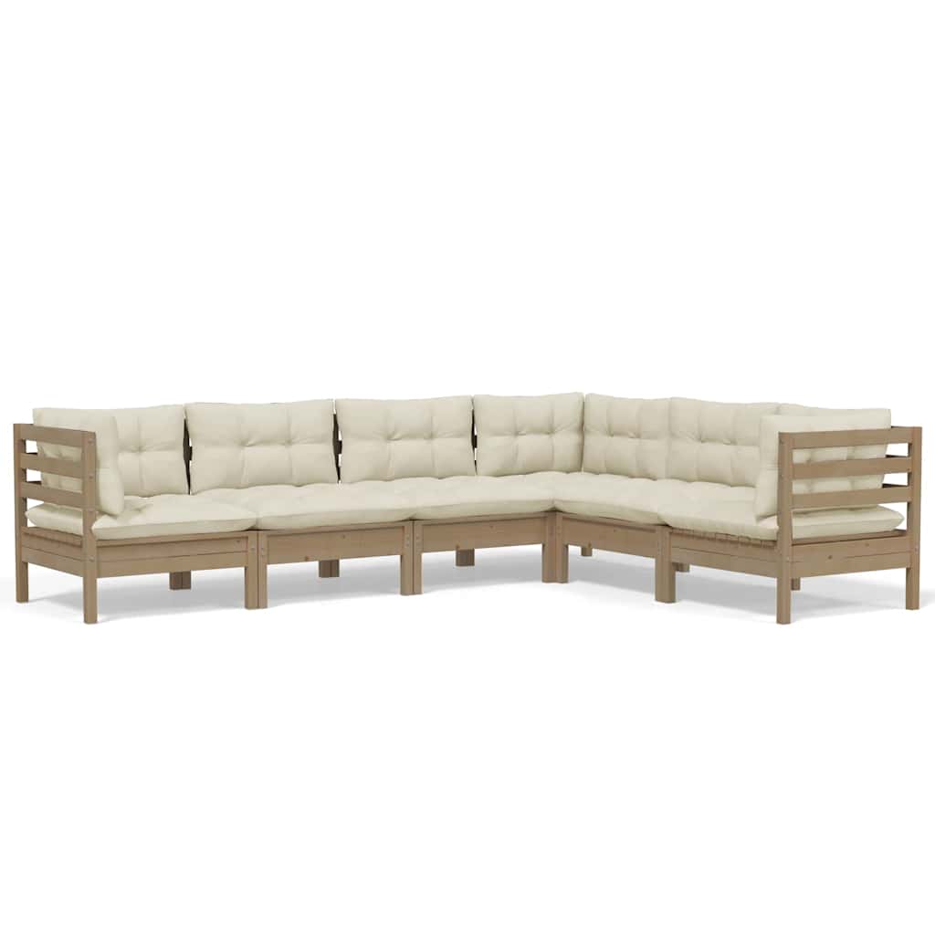 6 Piece Garden Lounge Set with Cushions Honey Brown Pinewood