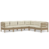 6 Piece Garden Lounge Set with Cushions Honey Brown Pinewood