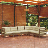 6 Piece Garden Lounge Set with Cushions Honey Brown Pinewood