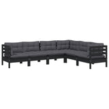6 Piece Garden Lounge Set with Cushions Black Solid Pinewood - Side View