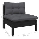 6 Piece Garden Lounge Set with Cushions Black Solid Pinewood - Rear View