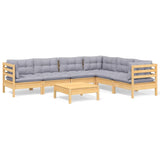 7 Piece Garden Lounge Set with Grey Cushions Solid Pinewood - Front View