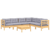 7 Piece Garden Lounge Set with Grey Cushions Solid Pinewood - Side View