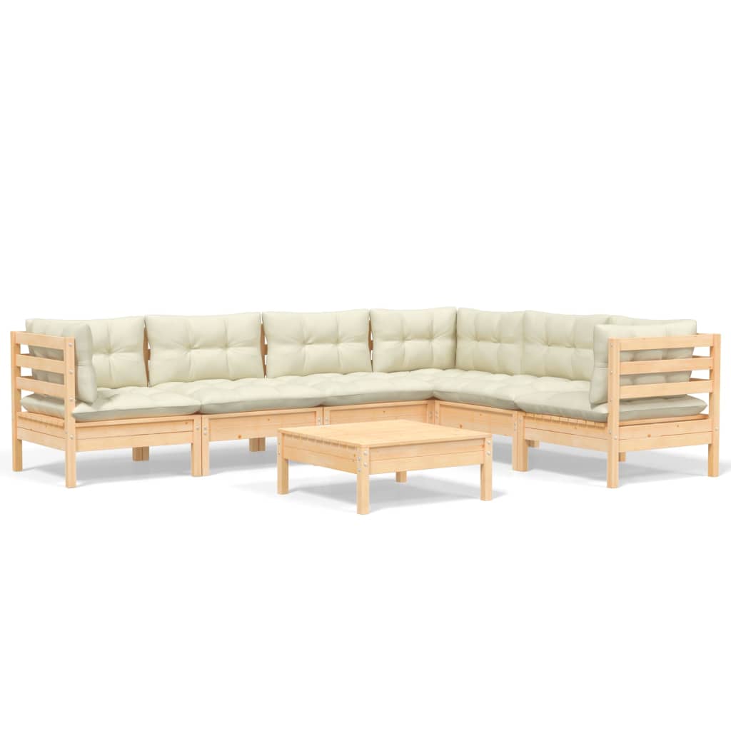 7 Piece Garden Lounge Set with Cream Cushions Solid Pinewood