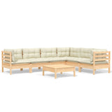 7 Piece Garden Lounge Set with Cream Cushions Solid Pinewood - Front View