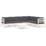 7 Piece Garden Lounge Set with Cushions White Solid Pinewood - Front View