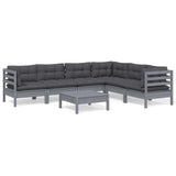 7 Piece Garden Lounge Set with Cushions Grey Solid Pinewood - Front View