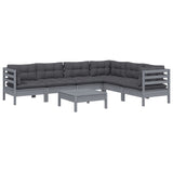 7 Piece Garden Lounge Set with Cushions Grey Solid Pinewood - Side View