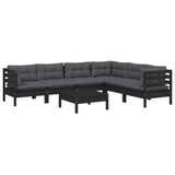 7 Piece Garden Lounge Set with Cushions Black Solid Pinewood - Side View