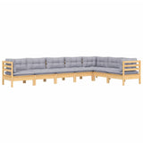 7 Piece Garden Lounge Set with Grey Cushions Solid Pinewood - Side View