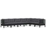 7 Piece Garden Lounge Set with Cushions Black Solid Pinewood - Front View