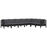 7 Piece Garden Lounge Set with Cushions Black Solid Pinewood - Side View