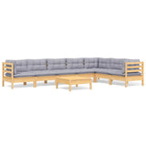 8 Piece Garden Lounge Set with Grey Cushions Solid Pinewood - Front View