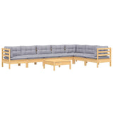 8 Piece Garden Lounge Set with Grey Cushions Solid Pinewood - Side View