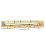 8 Piece Garden Lounge Set with Cream Cushions Solid Pinewood - Front View