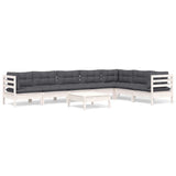 8 Piece Garden Lounge Set with Cushions White Solid Pinewood - Front View