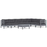 8 Piece Garden Lounge Set with Cushions Grey Solid Pinewood - Front View