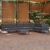 8 Piece Garden Lounge Set with Cushions Grey Solid Pinewood