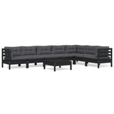 8 Piece Garden Lounge Set with Cushions Black Solid Pinewood