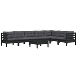 8 Piece Garden Lounge Set with Cushions Black Solid Pinewood - Side View