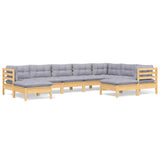 9 Piece Garden Lounge Set with Grey Cushions Solid Pinewood - Front View