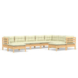 9 Piece Garden Lounge Set with Cream Cushions Solid Pinewood - Front View
