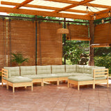 9 Piece Garden Lounge Set with Cream Cushions Solid Pinewood