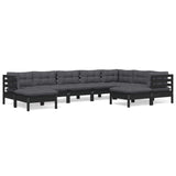 9 Piece Garden Lounge Set with Cushions Black Solid Pinewood - Front View