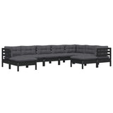 9 Piece Garden Lounge Set with Cushions Black Solid Pinewood - Side View