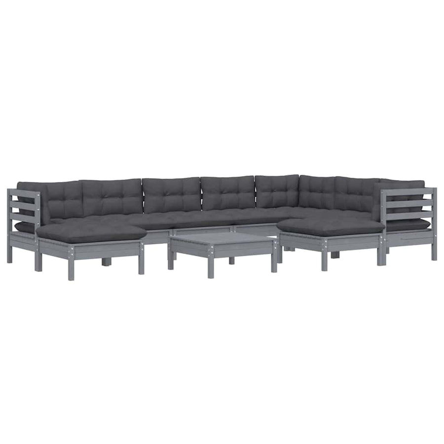 10 Piece Garden Lounge Set with Cushions Grey Solid Pinewood
