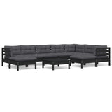 10 Piece Garden Lounge Set with Cushions Black Solid Pinewood