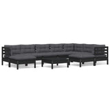 10 Piece Garden Lounge Set with Cushions Black Solid Pinewood - Front View