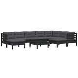 10 Piece Garden Lounge Set with Cushions Black Solid Pinewood - Side View