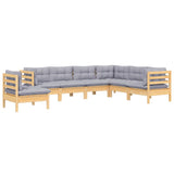 7 Piece Garden Lounge Set with Grey Cushions Solid Pinewood - Side View