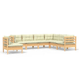 7 Piece Garden Lounge Set with Cream Cushions Solid Pinewood